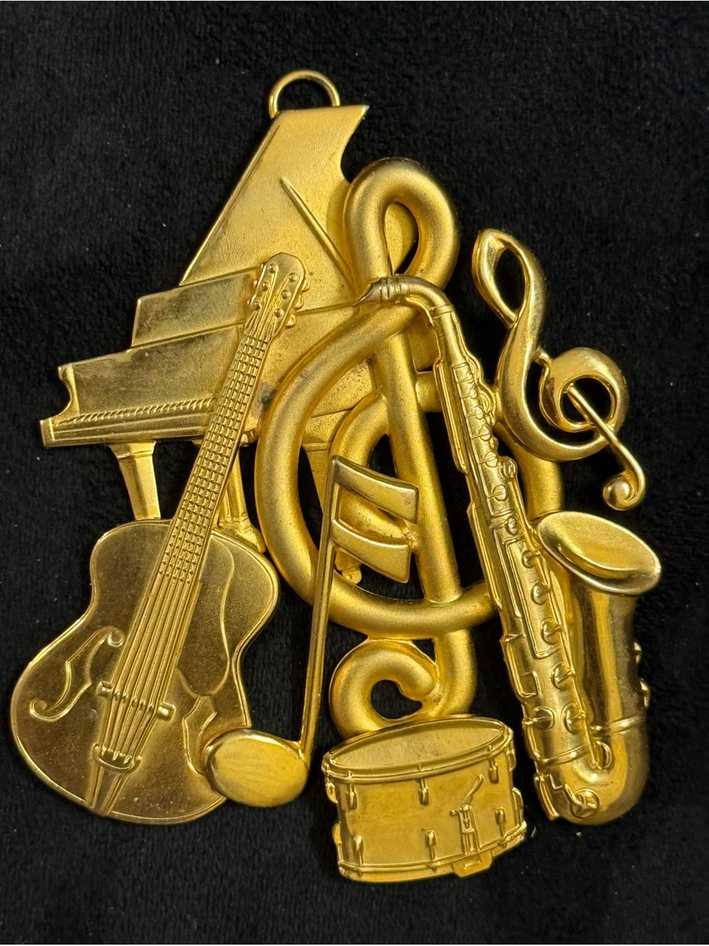 Musical instrument pendant or decor, treble clefs, drum, piano, sax, guitar,note